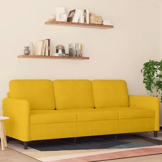 Divano moderno in velluto giallo vidaXL con struttura in metallo per il tuo soggiorno L: 198 cm, P: 80 cm, H: 77 cm – 1