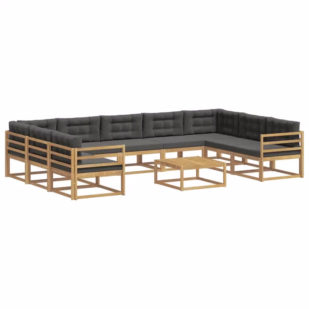 Set di divani da esterno a L con tavolino vidaXL in legno di acacia, Bianco e Antracite – 2
