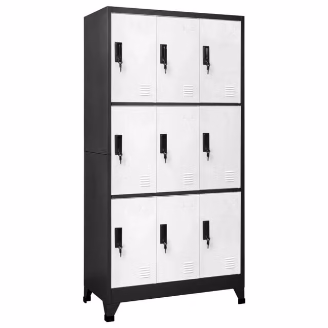 Armadietto contenitore moderno in metallo con ante a battente e serratura per ufficio o home office, colore antracite e bianco, L: 90 cm, P: 45 cm, H: 180 cm