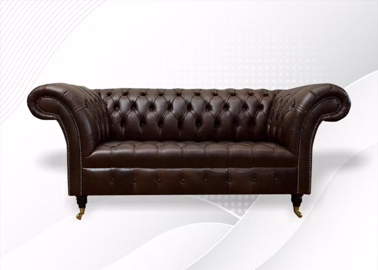 Design Chesterfield Sofagarnitur 2 Sitzer Couch Leder Baun Couch Polster Sofa