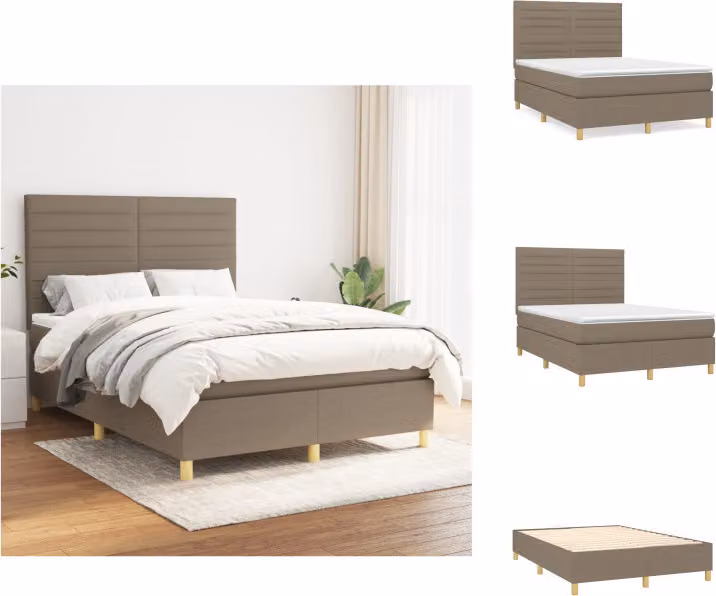 vidaXL Letto a molle con materasso in tessuto taupe 140x200 cm - Letti e strutture letto