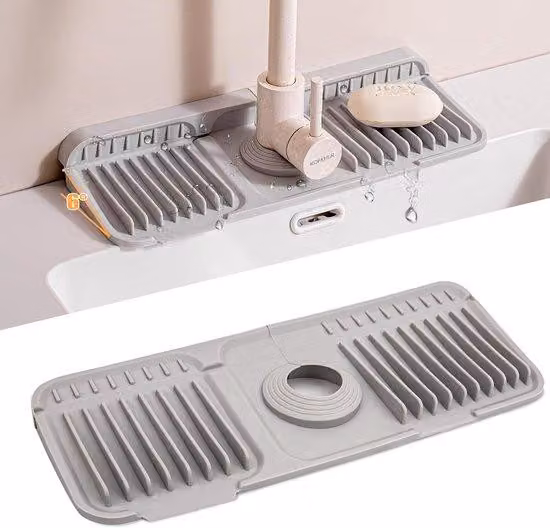 Tappetino in silicone per rubinetto - Antiscivolo - Grigio - 37 cm