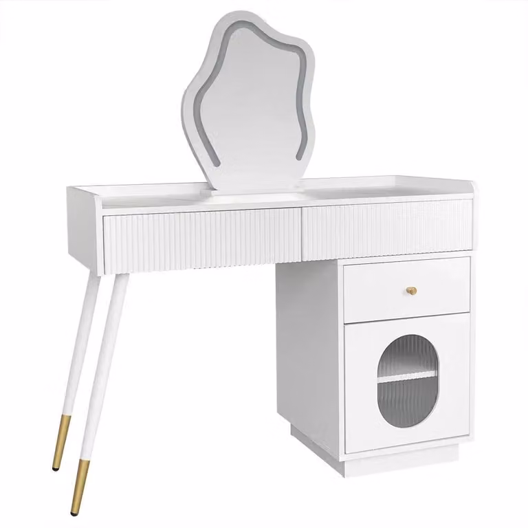 Tavolino da trucco - Comodino da trucco - Specchio con illuminazione a LED - Mobile per il trucco - Bianco - Design moderno