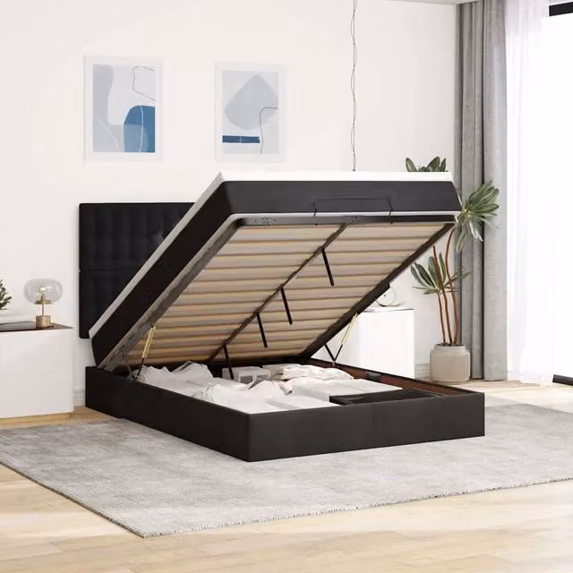 Letto con contenitore a sollevamento e base a molle vidaXL in velluto nero e bianco L/P/H: 200 x 140 x 28 cm