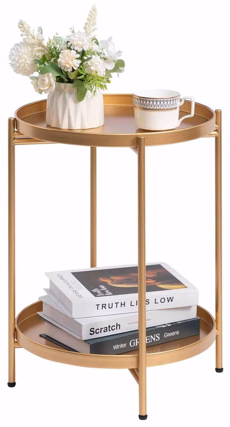 Tavolino rotondo - Ø 37 cm - Altezza 50 cm - Oro - Tavolino d'appoggio da salotto e da esterno, da camera da letto, da balcone e terrazzo