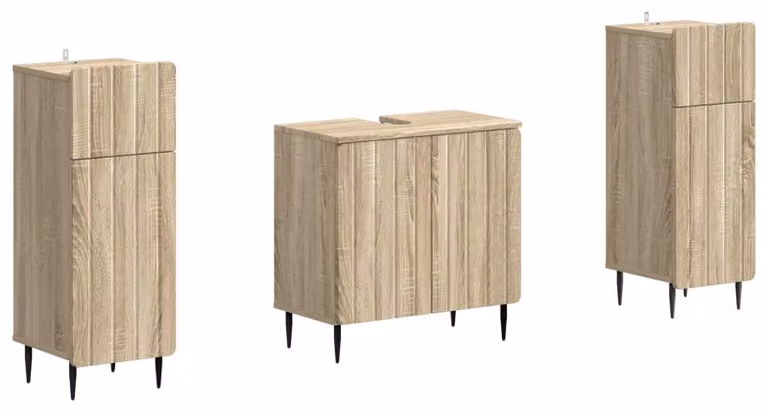 Set di due mobili da bagno, modello ZWOLLE, in legno effetto rovere Sonoma