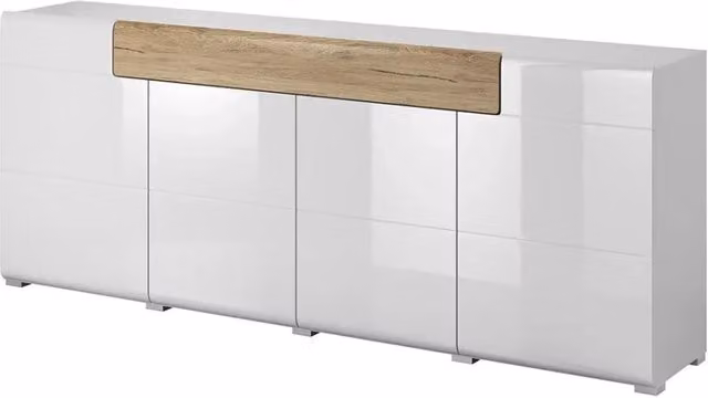 Buffet 200cm collezione OHIO. Color bianco e finiture in rovere