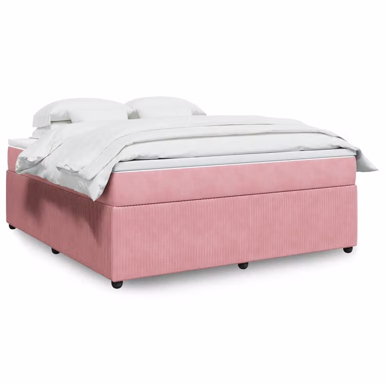 vidaXL Giroletto a Molle con Materasso Ibrido in Velluto Rosa e Bianco L/P/H: 180 x 200 cm