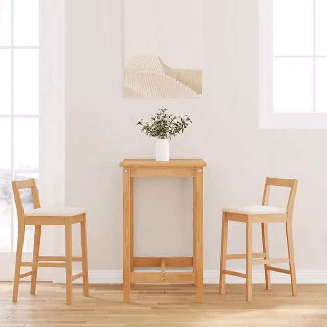 Set di 2 sgabelli da bar vidaXL in legno massello di Hevea color marrone con cuscini in tessuto, H: 110,0 cm, L: 42,5 cm, P: 35,5 cm