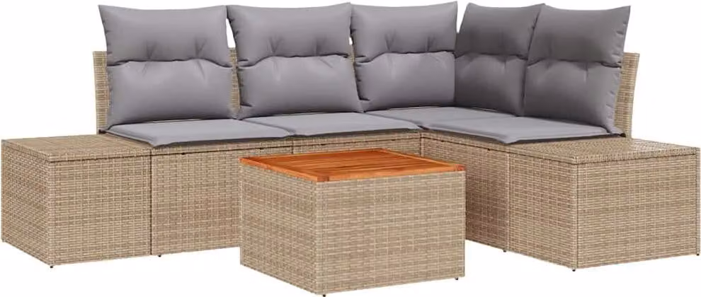 Set Divano da Giardino con cuscino 5 pcs Beige polyrattan