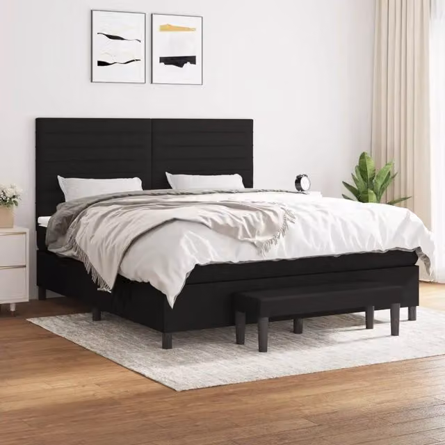 Letto Ibrido vidaXL con Giroletto a Molle e Materasso in Tessuto Nero e Bianco L/P/H: 160 x 200 x 128 cm