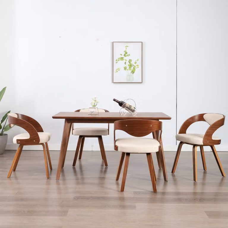The Living Store Sedie da pranzo 4 pz. Legno curvo crema e Similcuoio