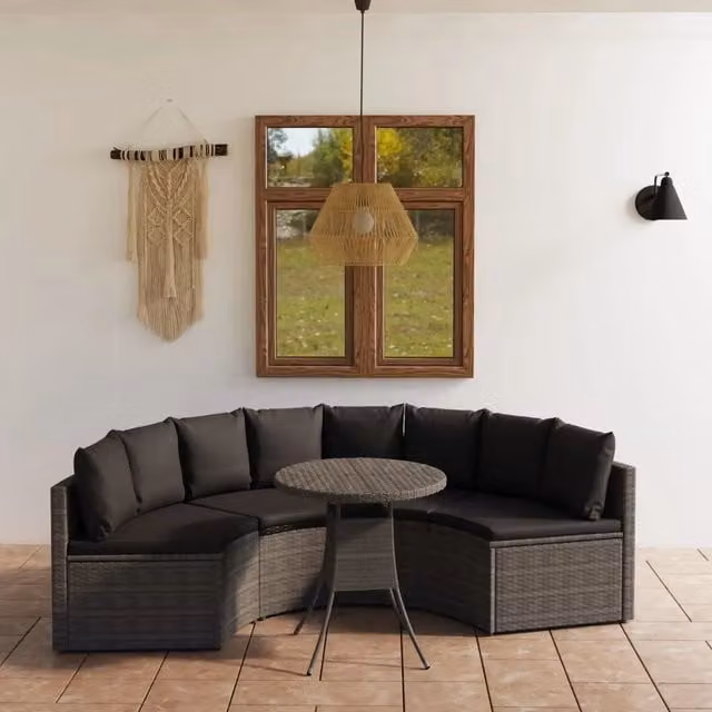 Set Divani da Giardino 5 pz con Cuscini in Polyrattan Grigio 3064907
