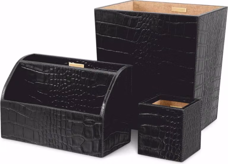 Casa Padrino set da scrivania in vera pelle nera - Accessori da scrivania