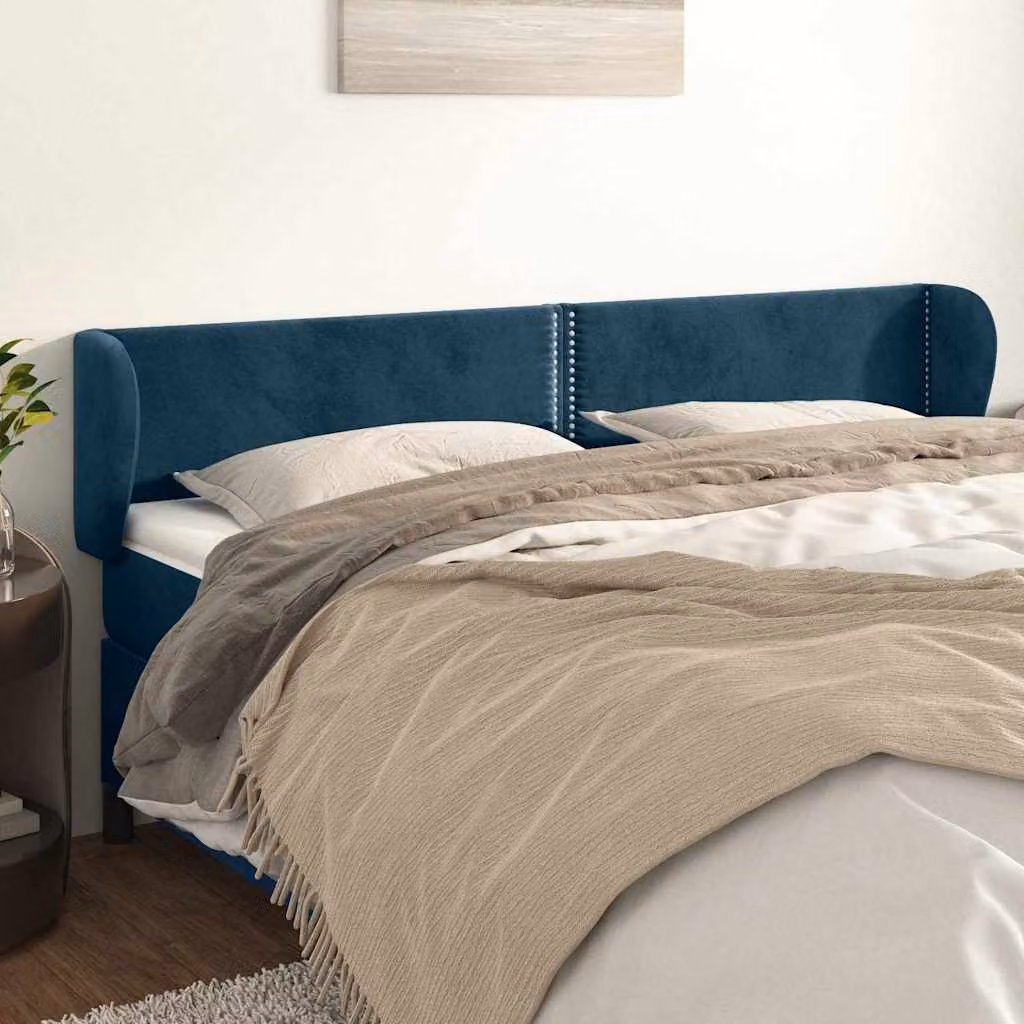 Testiera ad orecchio vidaXL in velluto blu scuro L: 203 cm, P: 23 cm, H: 78-88 cm