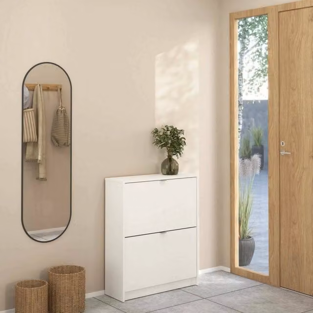 Scarpiera Larry DMORA, Mobile portascarpe e armadio da ingresso moderno in MDF bianco, L: 70,3 cm, P: 24,05 cm, H: 85,2 cm – 1