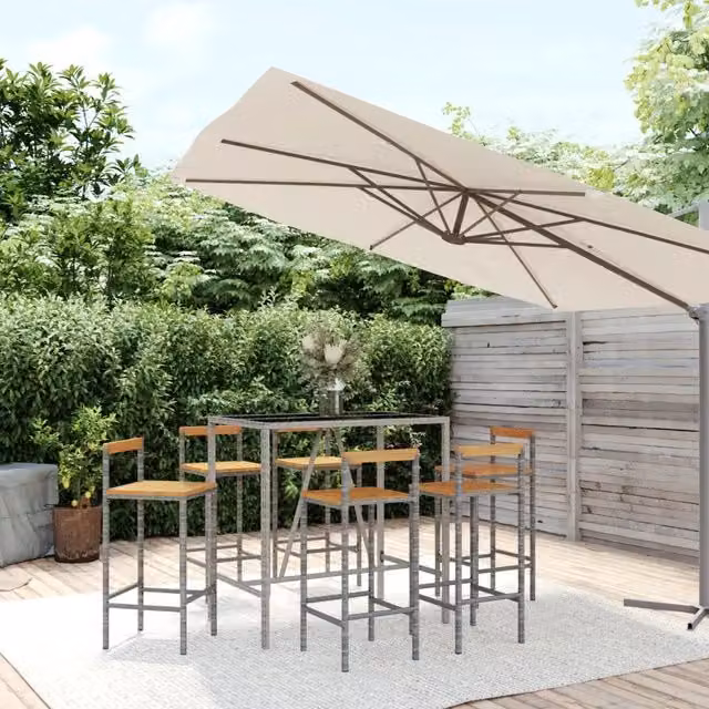 Set Bar Giardino 7pz Grigio Polyrattan e Legno Massello Acacia 3187695