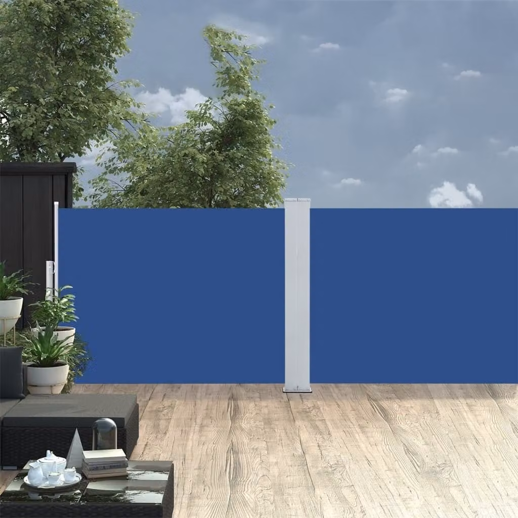 The Living Store Tenda laterale estensibile blu 120 x 1000 cm