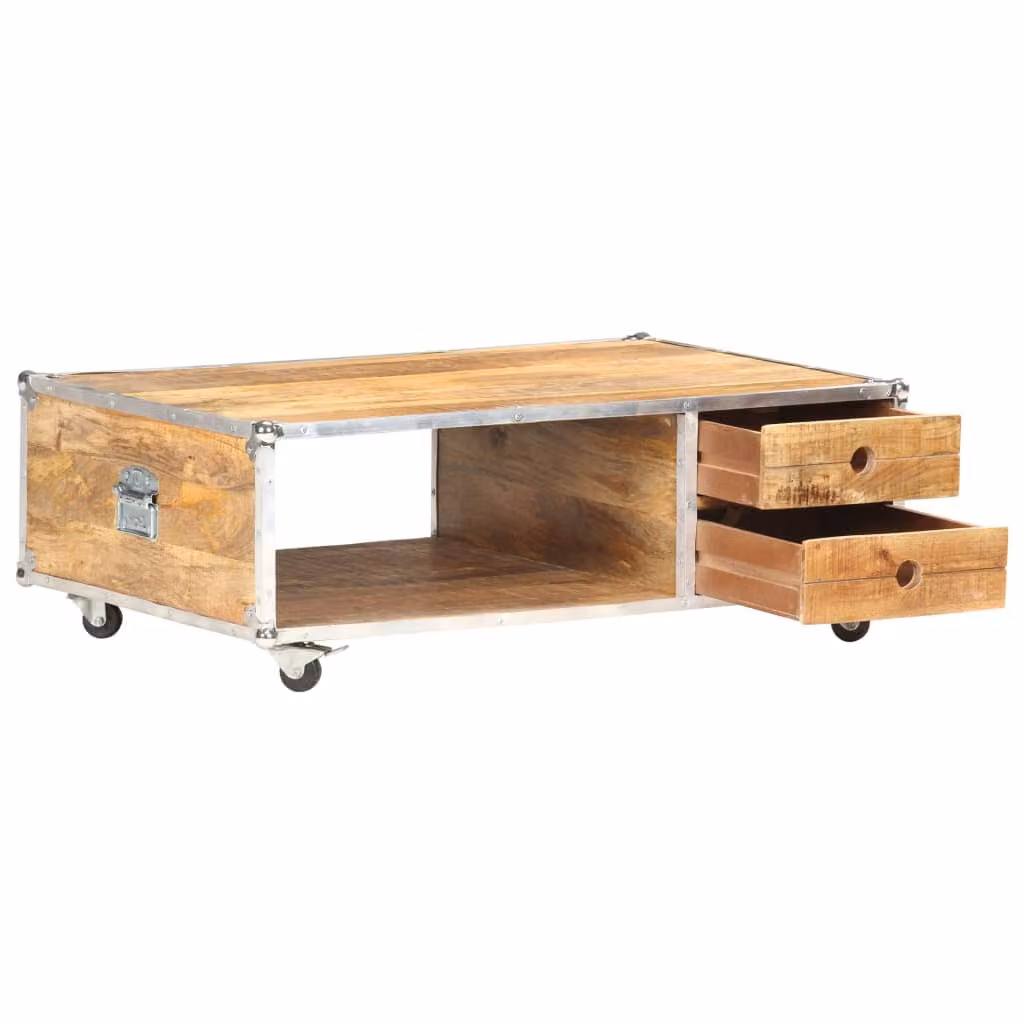 Tavolino da Salotto 89x59x33 cm in Massello di Mango Grezzo