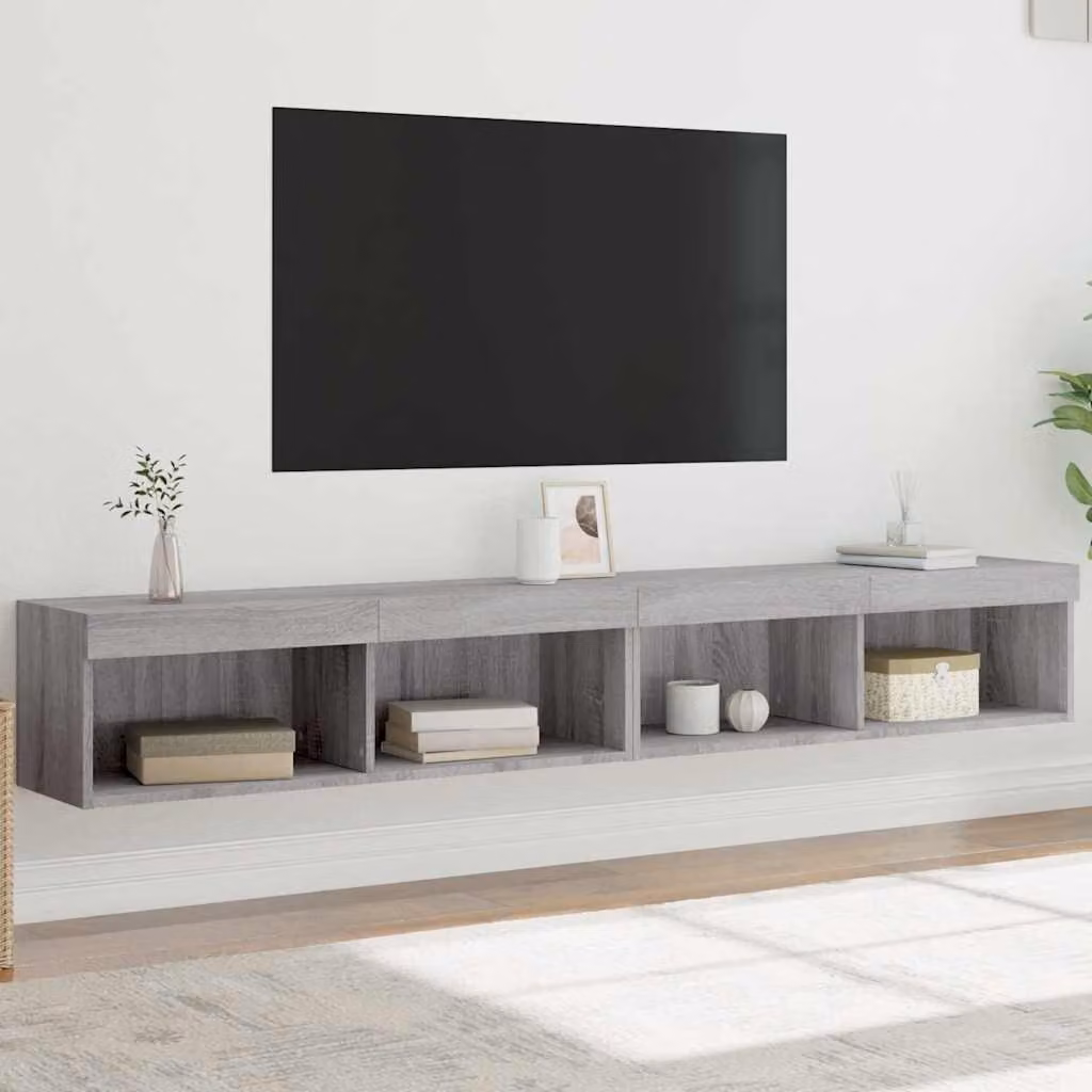 Set di 2 mobili TV moderni vidaXL con luci LED integrate, colore grigio, L/P/H: 100 x 30 x 30 cm