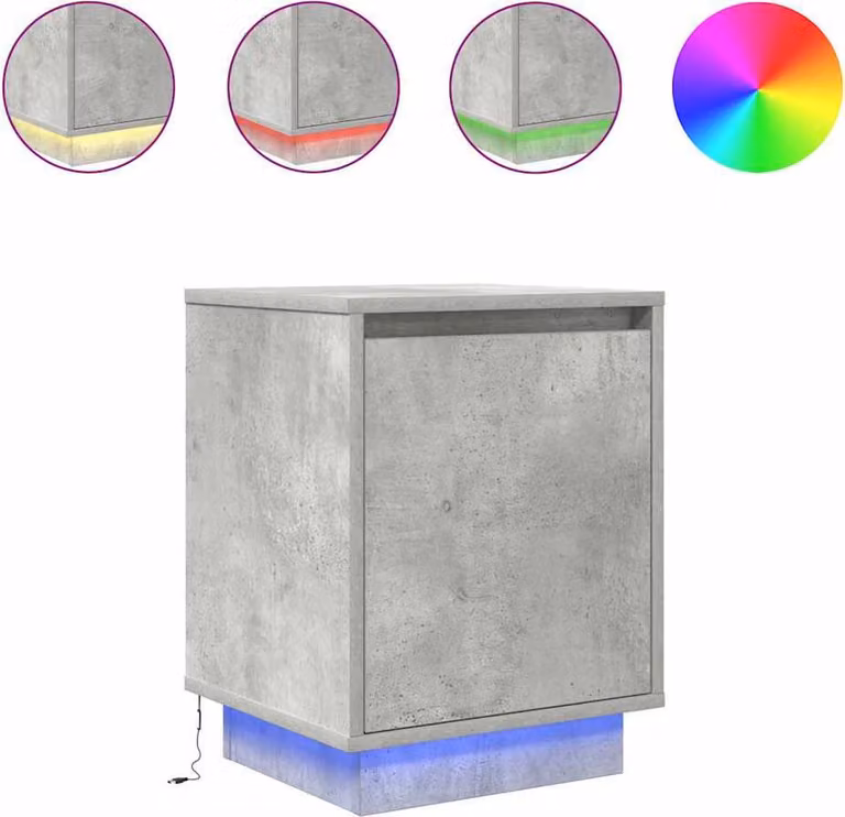 Comodini con Luci a LED 2 pz Grigio Cemento 38x34x50 cm