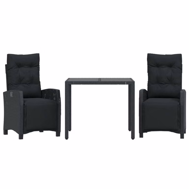 Set da Pranzo da Giardino 3 pz con Cuscini Nero in Polyrattan