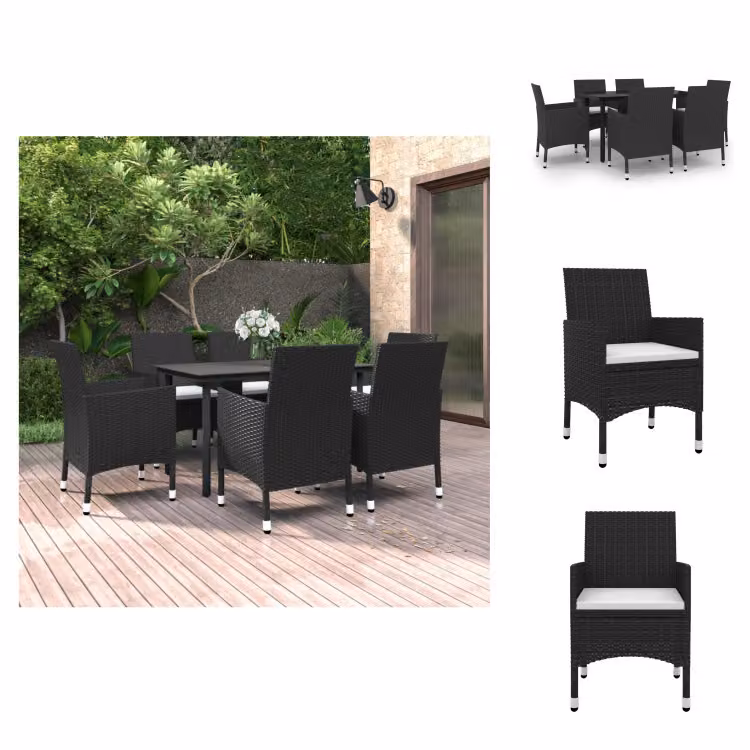 set da pranzo da giardino vidaXL 7 pezzi con cuscini in rattan e vetro - Set di mobili da giardino