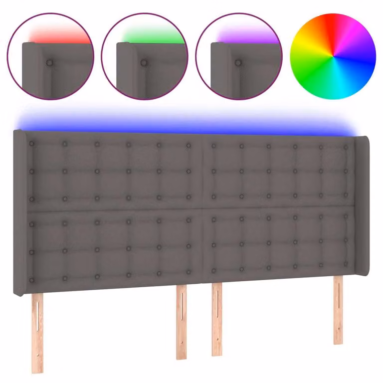 Testiera a LED Grigio 163x16x118/128cm in Pelle finta