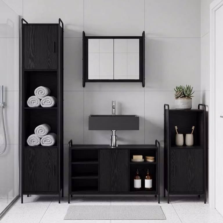 vidaXL Set di Armadi da Bagno 2 pz Rovere Nero 65,5 x 34 x 61 cm