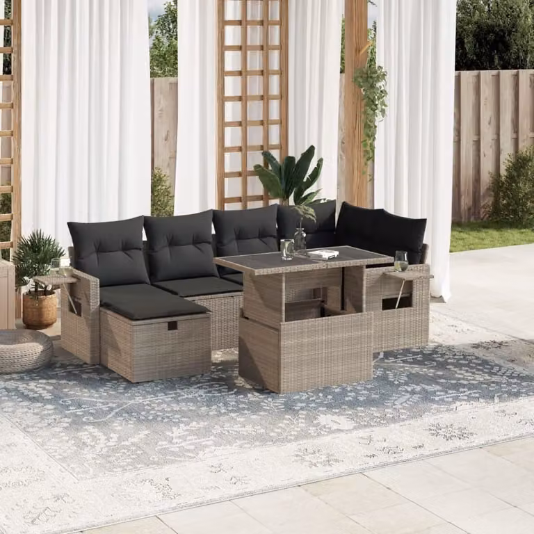 Maison Exclusive - Set Divani da Giardino 7pz con Cuscini Grigio Chiaro Polyrattan