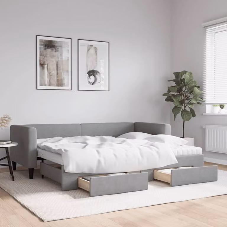 Divano Letto Estraibile con Cassetti vidaXL in Tessuto Grigio, L/P/H: 223 x 90 x 68 cm