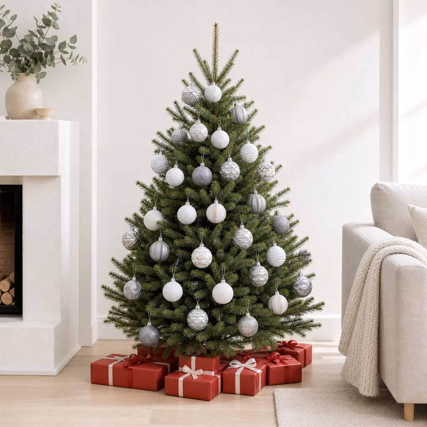 vidaXL Set di Palline di Natale 36 pz Bianco e Grigio 6 cm Polistirolo
