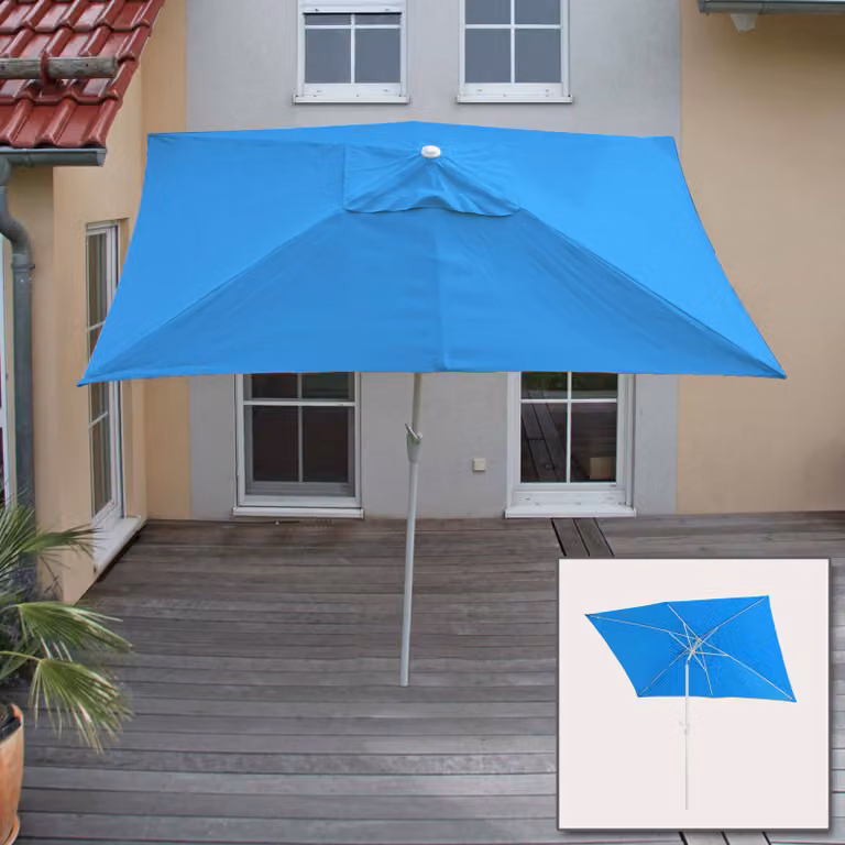 Ombrellone Castellammare, ombrellone da giardino, rettangolare 2x3 m, inclinabile, poliestere/alluminio, 4,5 kg, protezione UV 50+ ~ blu