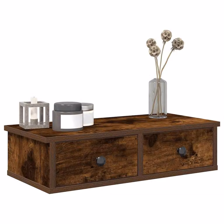 Scaffale a Parete con Cassetti vidaXL Colore Marrone in MDF L: 60 cm, P: 28 cm, H: 15 cm