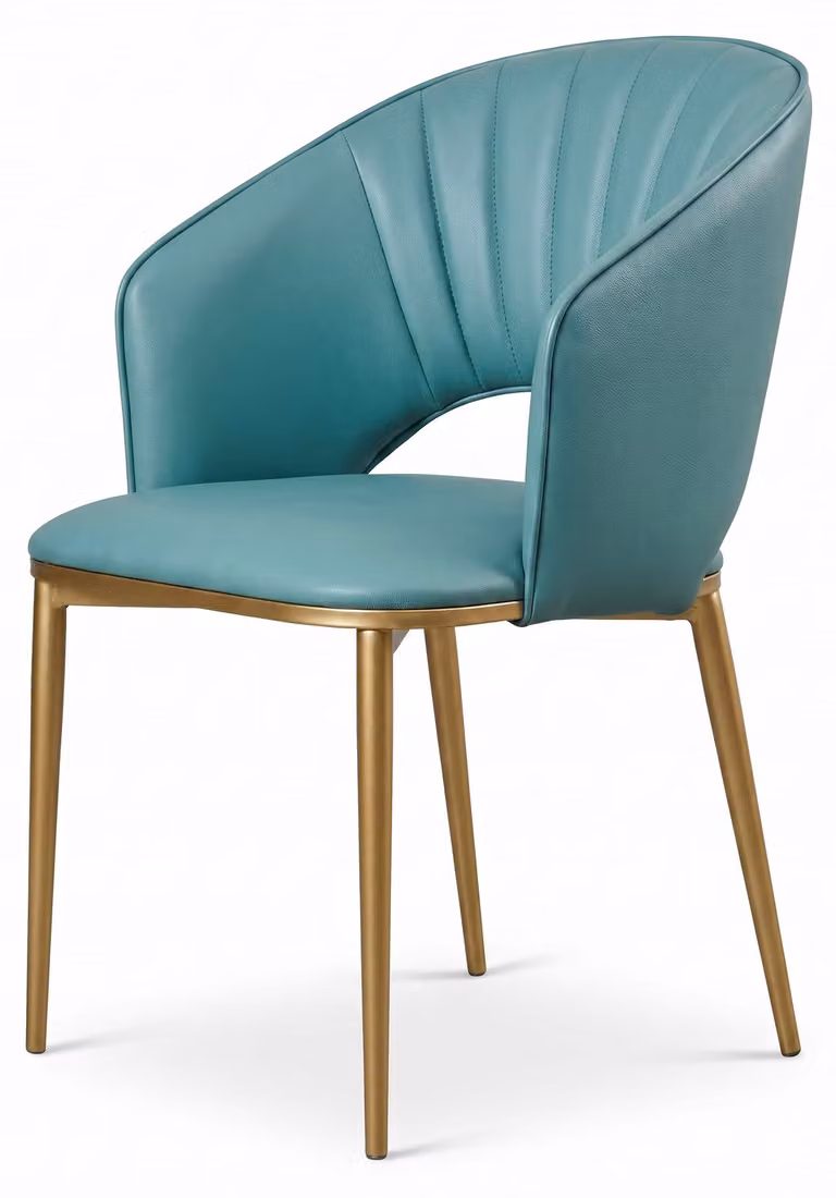 Sedia da pranzo in pelle, comoda, con gambe in metallo, design moderno, color turchese, pratica