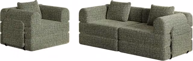 Divano letto singolo Chenille 2 in 1 con vano portaoggetti nel bracciolo e struttura in acciaio