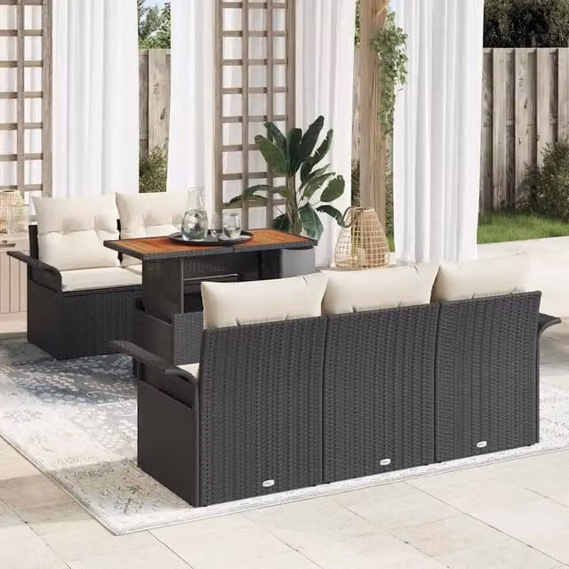 Set Divano da Giardino 6 pz Nero Poly Rattan 3358007