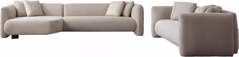Designer Beiges Wohnzimmer Set Polster Eckcouch Designer 3-Sitzer 2tlg