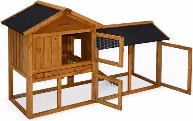 Conigliera in legno per conigli e roditori con recinto, 4 conigli,
