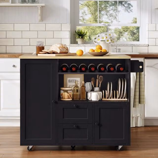 Mobiletto da cucina Minimal con cassetti effetto legno, disponibile in nero o beige, L: 104 cm, P: 45 cm, H: 89 cm
