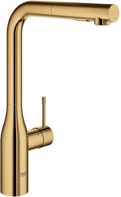 Rubinetto da cucina Grohe Essence con doccetta a L e manico in zama, colore oro e marrone