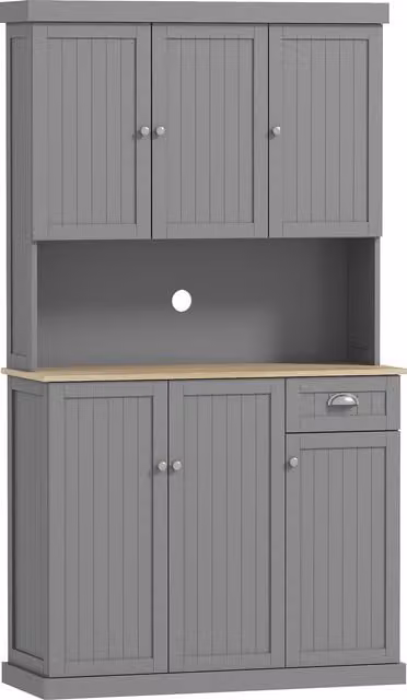 Credenza da cucina HOMCOM in stile rustico con mensole regolabili, Bianco e Grigio, L: 101 cm, P: 39 cm, H: 180 cm