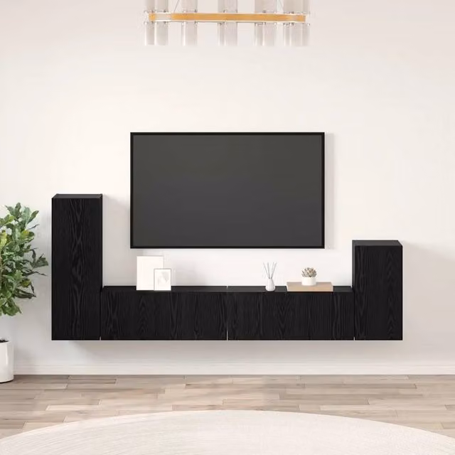 Mobile TV da parete moderno vidaXL in MDF nero opaco, set di 3 pezzi – 1