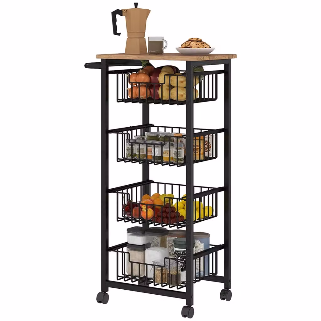 Carrello da cucina Xylo con 4 cestelli scorrevoli in acciaio e finitura rovere L: 49,5 cm, P: 31 cm, H: 91 cm – 2