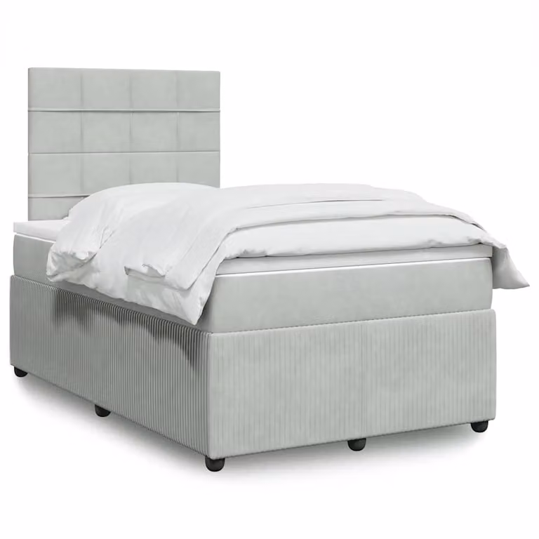 vidaXL Giroletto a Molle con Materasso in Velluto Grigio Chiaro L/P/H: 200 x 120 x 150,5 cm