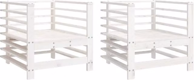 Set di 2 sedie da giardino in legno di pino bianco con braccioli per esterno e terrazza