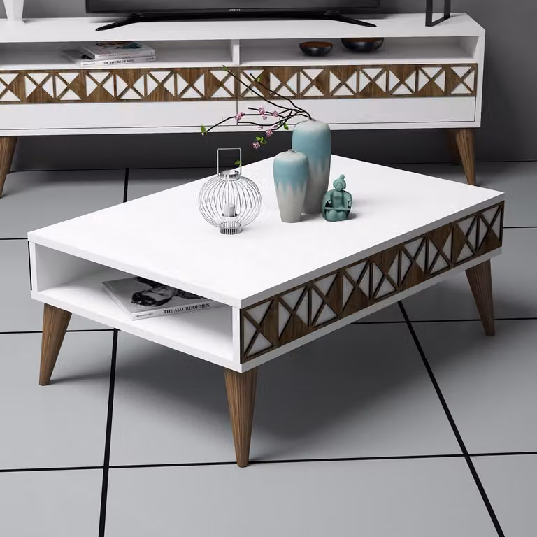 Skye Decor, Line - White, tavolino, bianco, 100% pannelli truciolari rivestiti in melamina, 90 x 60 x 34,6 cm