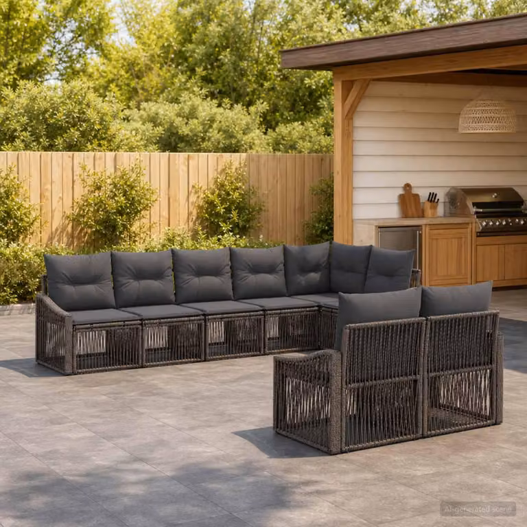 Maison Exclusive - Set da giardino composto da 8 pezzi. Divano in rattan sintetico, colore grigio