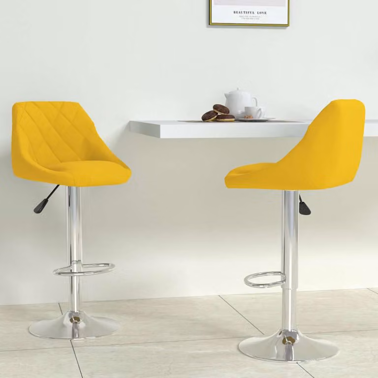 Set di 2 sgabelli da bar vidaXL in velluto giallo con base girevole a 360 gradi