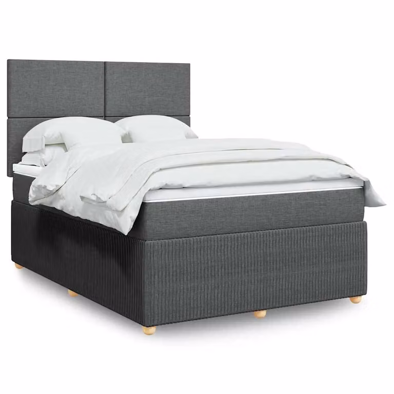vidaXL Giroletto a Molle con Materasso Ibrido in Tessuto Grigio e Bianco L/P/H: 160 x 200 x 150,5 cm